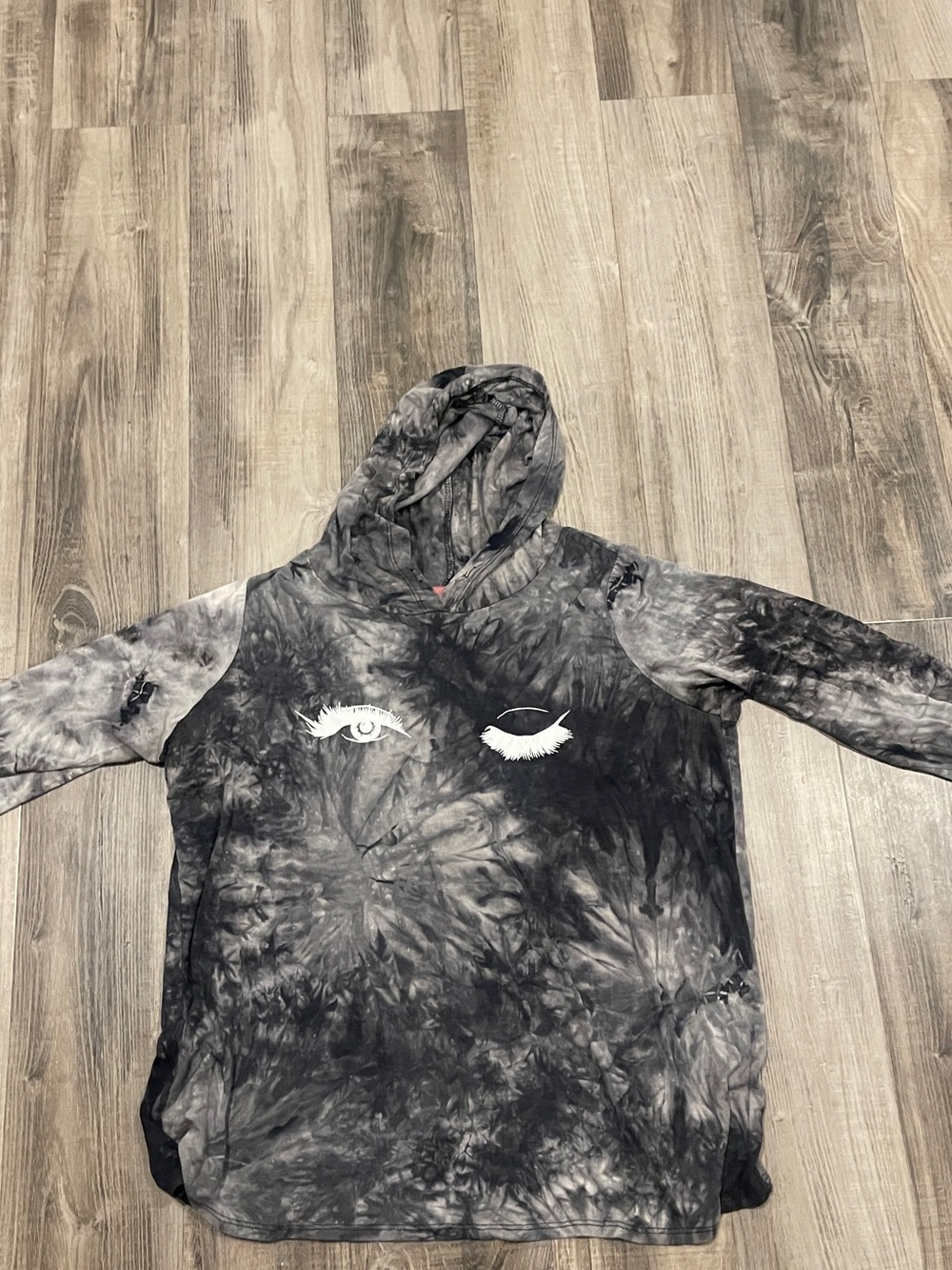 Kids Black Tie-Dye Hoodie One-Piece with Eye Graphic